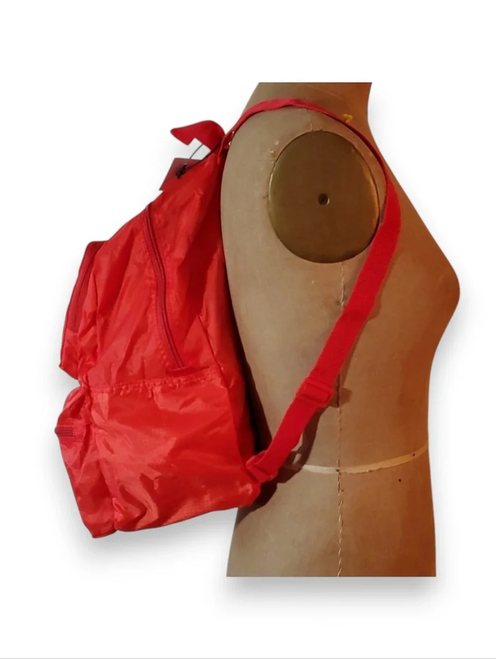 Convertible Backpack Red Folds Pouch Zipper Pocket Rip Stop Travel Lightweight
